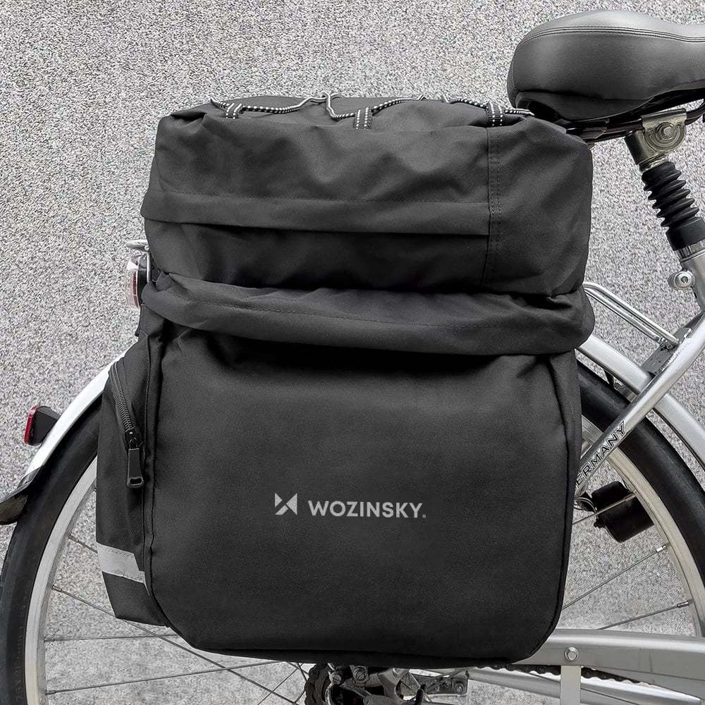 Çantë biçiklete Wozinsky WBB13BK, 60L, për bagazh, e zezë, me mbulesë shiu