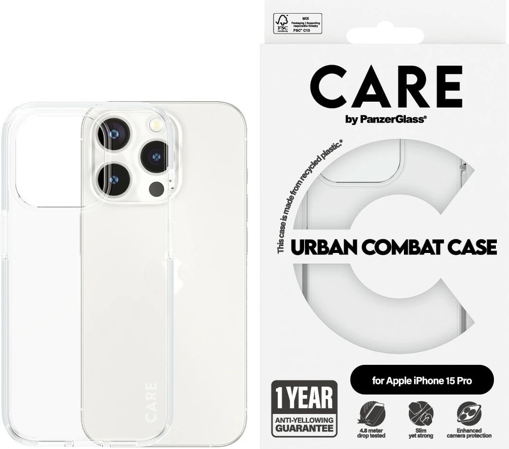 Mbështjellës PanzerGlass CARE Case Flagship Clear për iPhone 15 Pro transparent