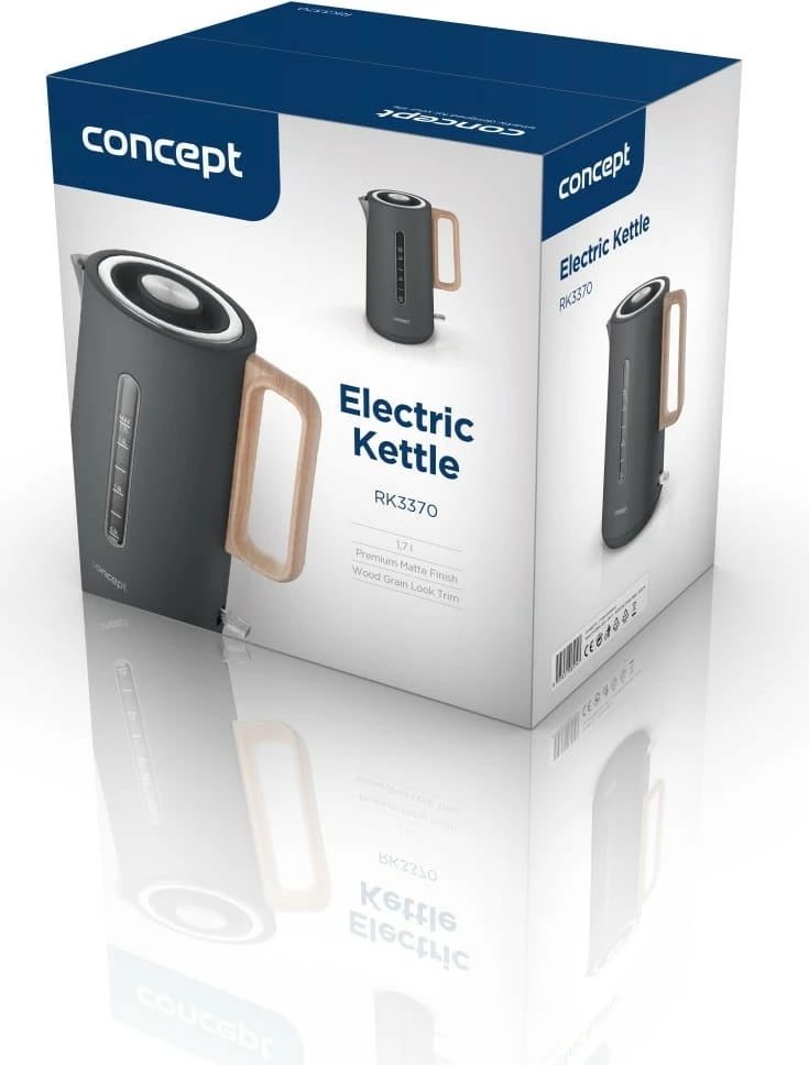 Çajnik elektrik, Concept, RK3370, 1.7L, çelik inoks, 2200W, gri me detaje dru