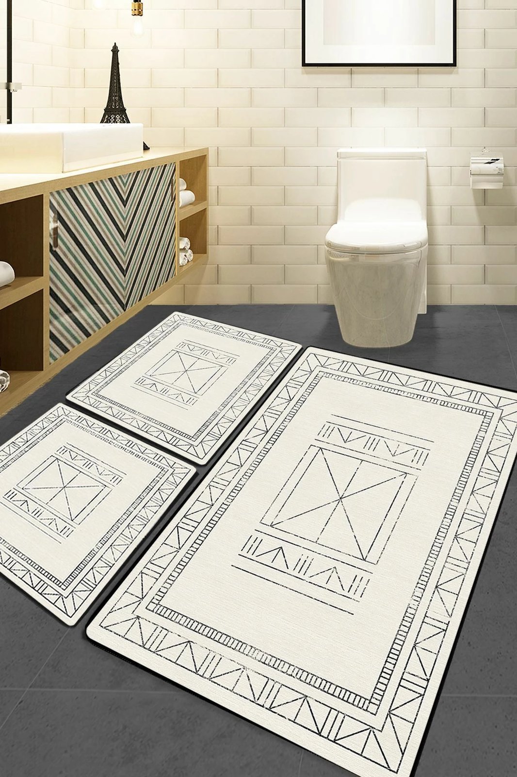 Set tapetash për banjo (3 copë), Mijölnir, Touch, ngjyrë ecru