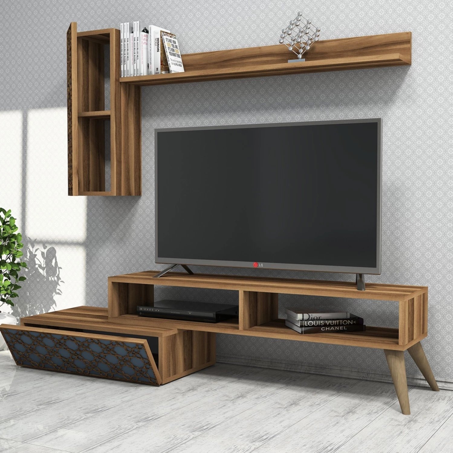 Set mobiljesh TV, ngjyrë arre dhe kaltër qielli, FH9518.01, 150x37.2x37.8cm