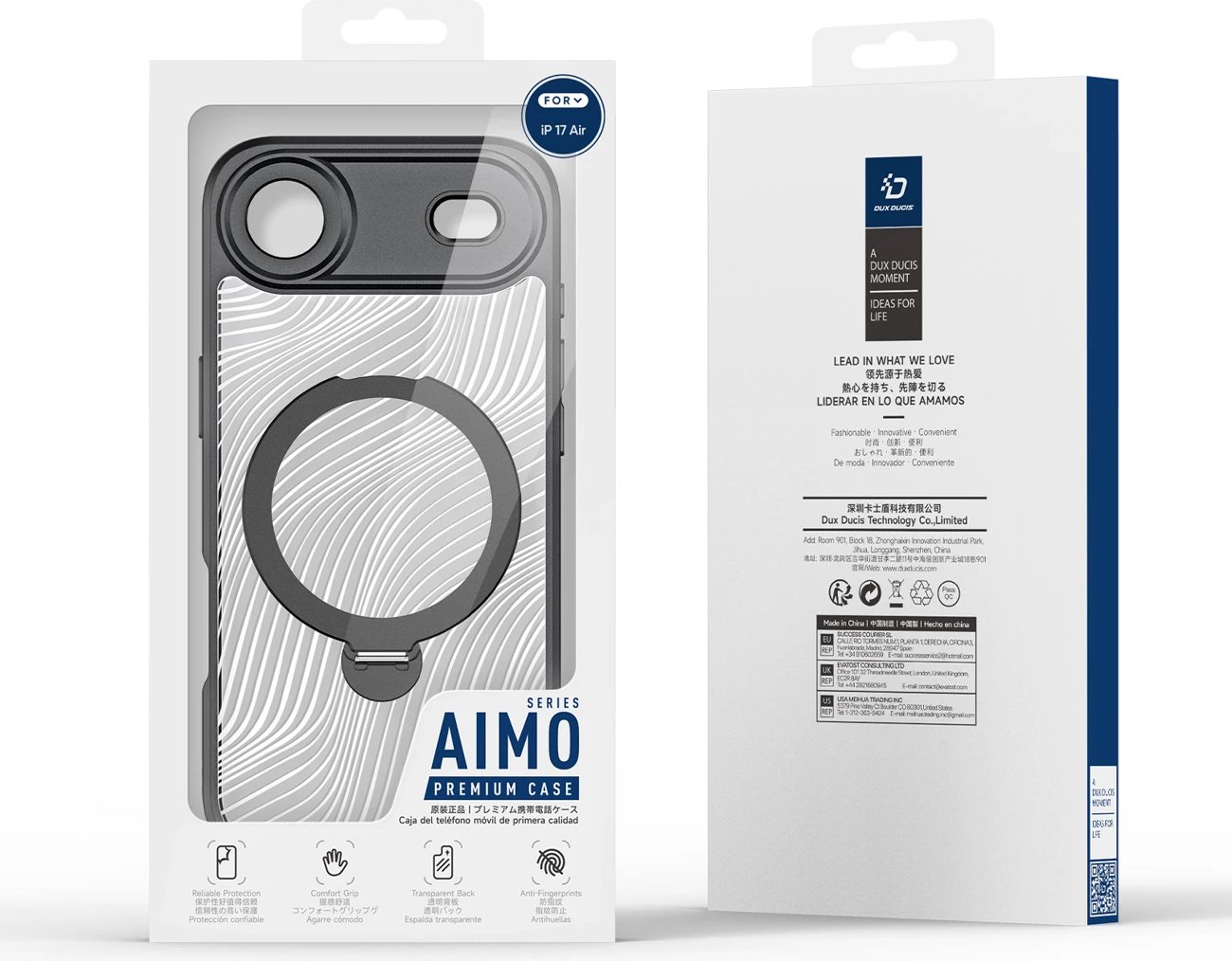 Mbështjellës Dux Ducis Aimo Mag për iPhone 17 Air, me unazë magnetike dhe stand, i zi