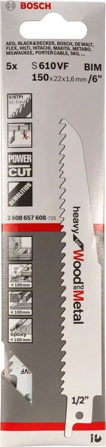 Teh sharrë Bosch S 610 VF për dru dhe metal, 5 copë