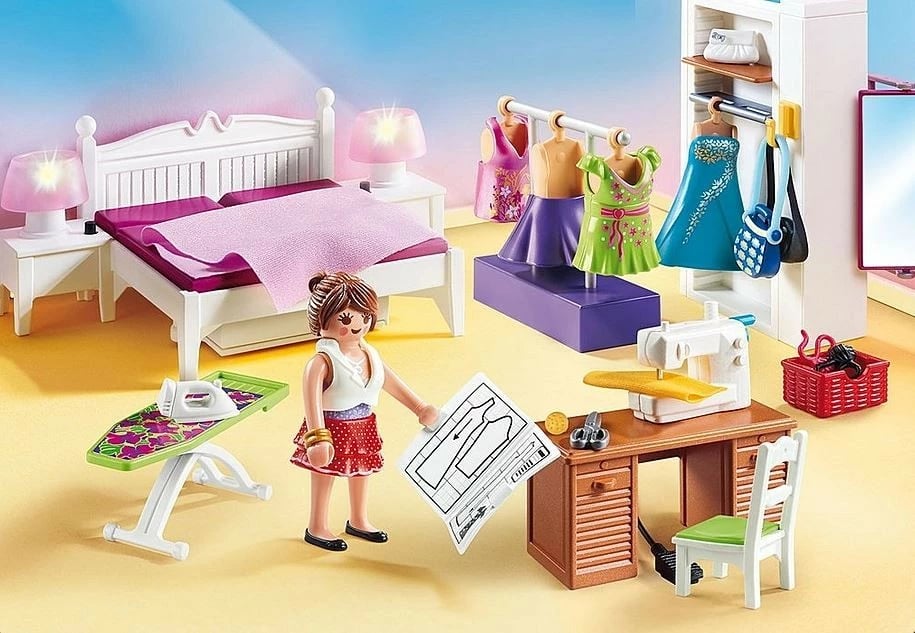 Set lodrash Playmobil Dollhouse 70208, dhomë gjumi me kënd për qepje, 67 pjesë