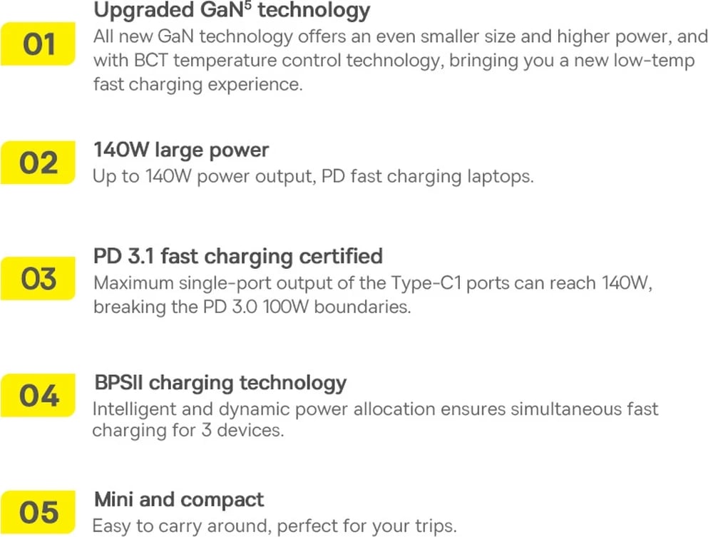 Karikues i shpejtë Baseus GaN5 Pro, 140W, 2x USB-C + USB-A, EU, i zi