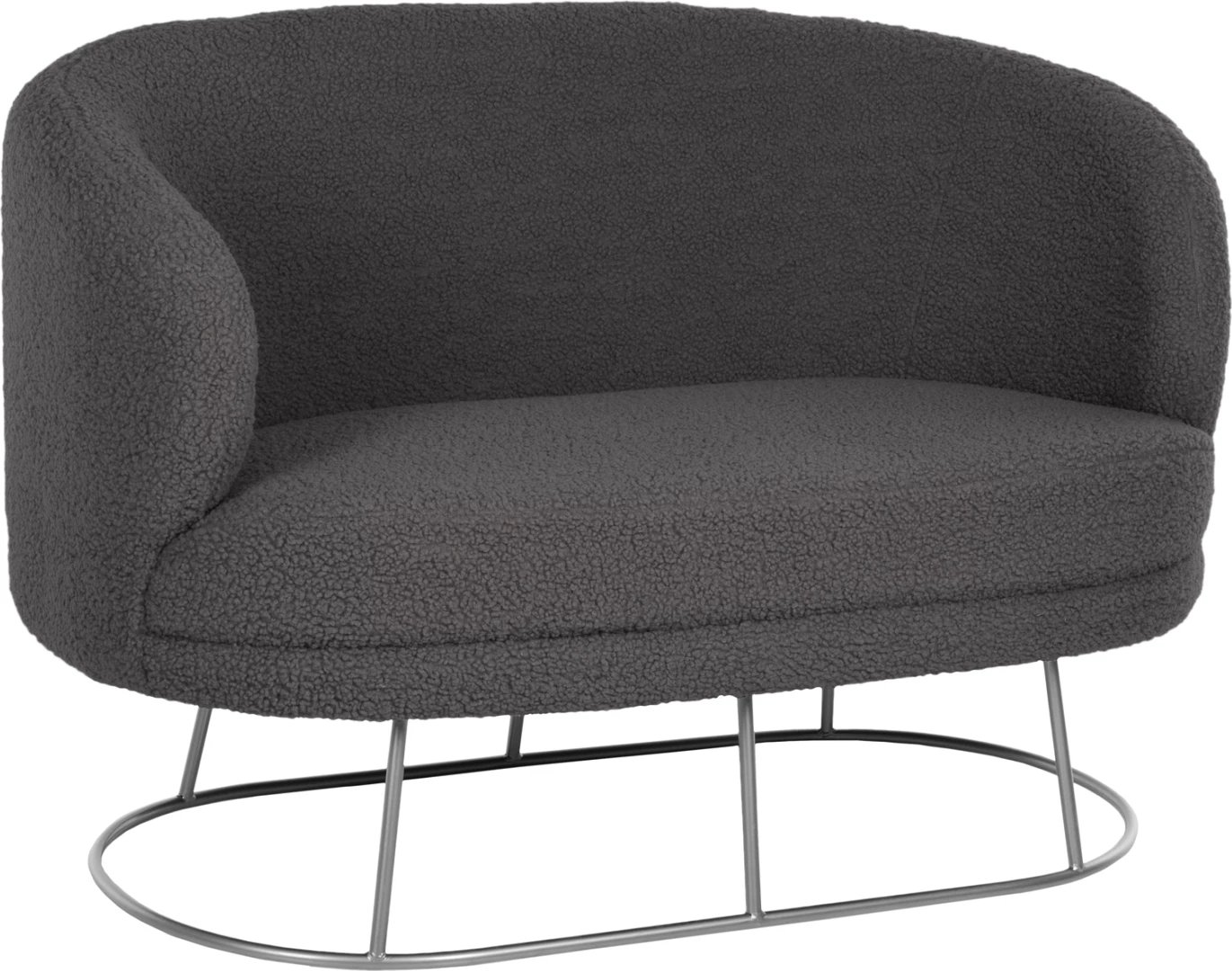 Divan dy vendësh ARIEN, FH8492.21, pëlhurë boucle gri dhe bazë metalike argjendi, 130x75x85H cm