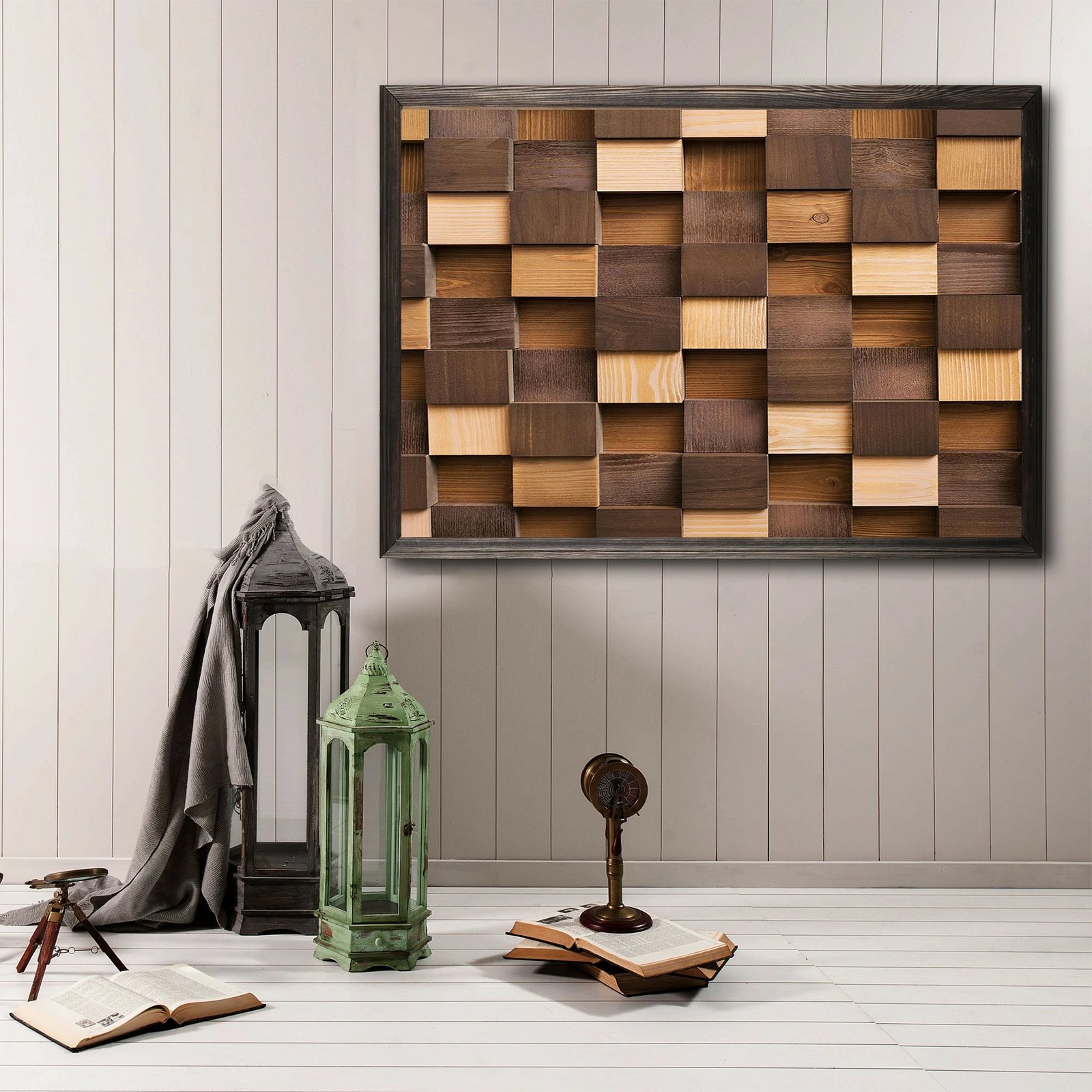 Pikturë dekorative me kornizë druri, ngjyra të çelëta dhe të errëta, Wallity