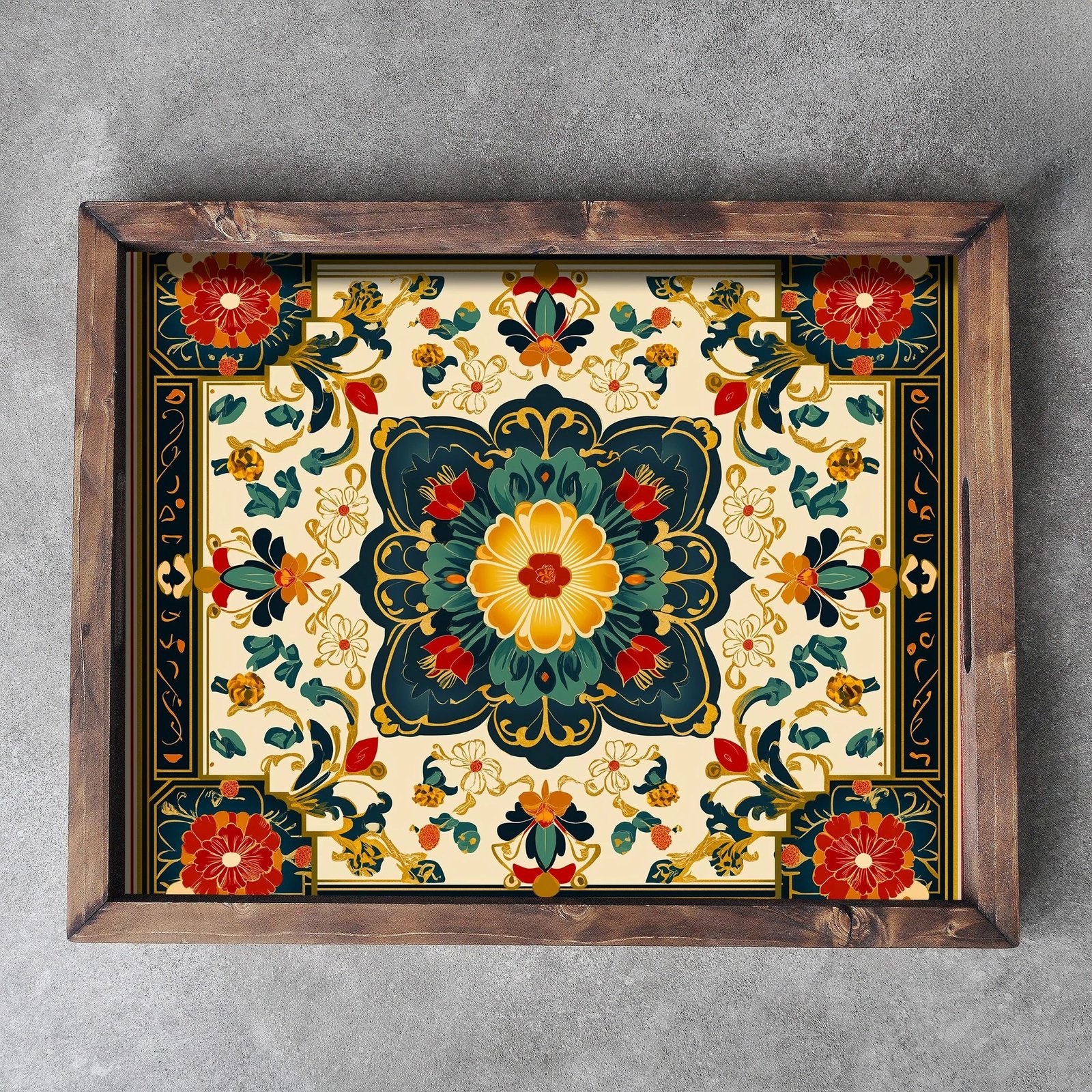 Tabaka dekorative prej druri, shumëngjyrëshe, REF029, 48x38x4cm Tabaka dekorative prej druri, shumëngjyrëshe, REF029, 48x38x4cm