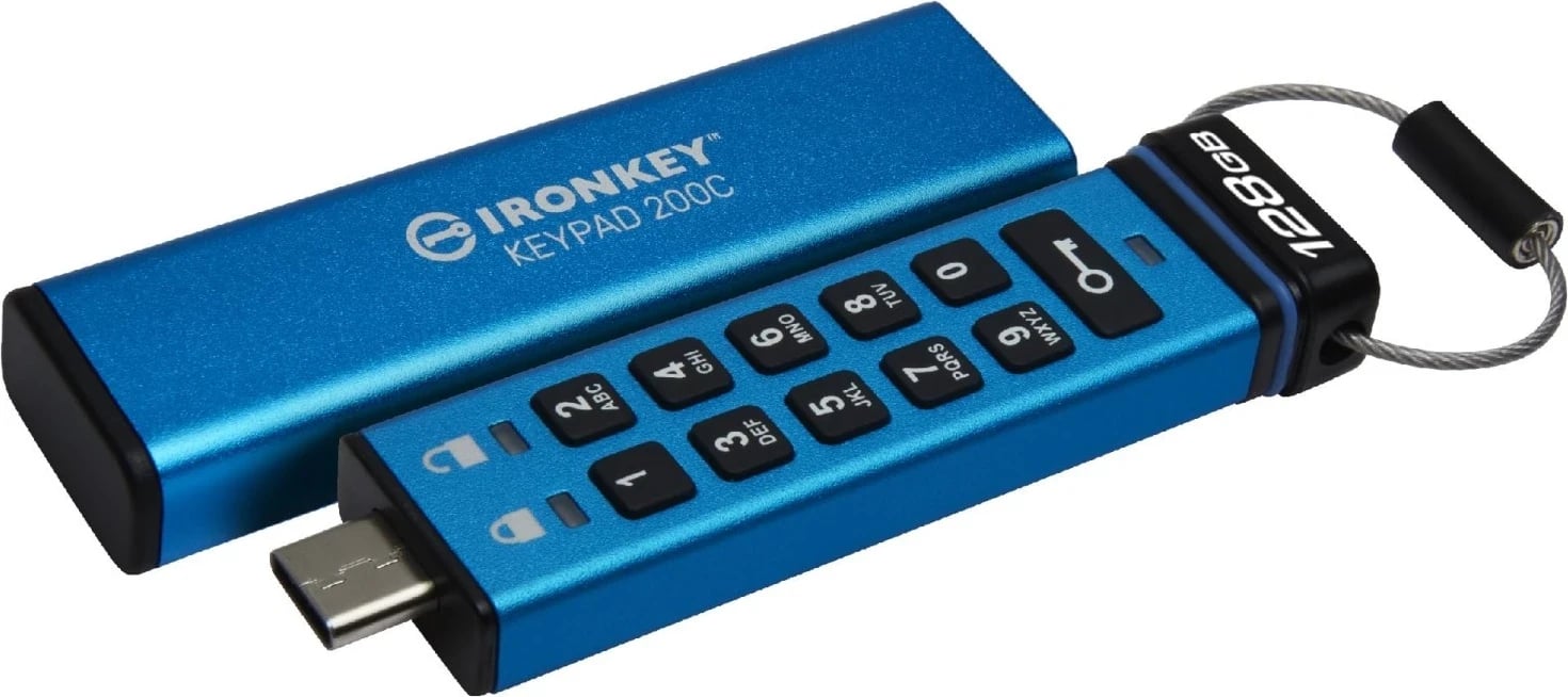 USB Kingston IronKey Keypad 200, 128GB, blu