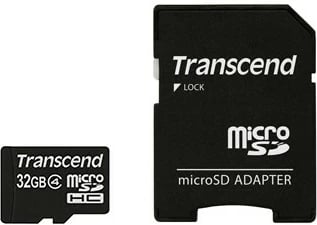 MicroSDHC kartelë Transcend TS32GUSDHC4 32GB, Class 4, me adapter, e zezë