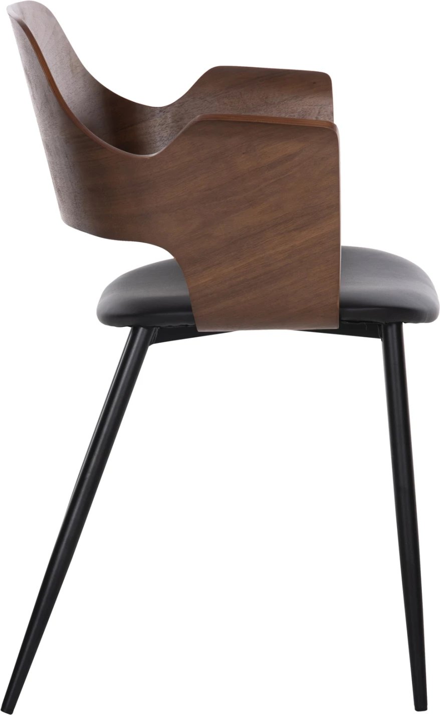 Karrige ngrënieje VELP FH9616.03 dru ngjyrë arre-PU e zezë-këmbë metali të zeza 55,5x50x79H cm., set prej 2 copë