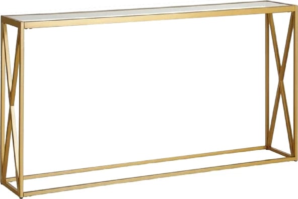 Konsolë metalike me sipërfaqe xhami Kantoo, ngjyrë ari, 120x25x75cm
