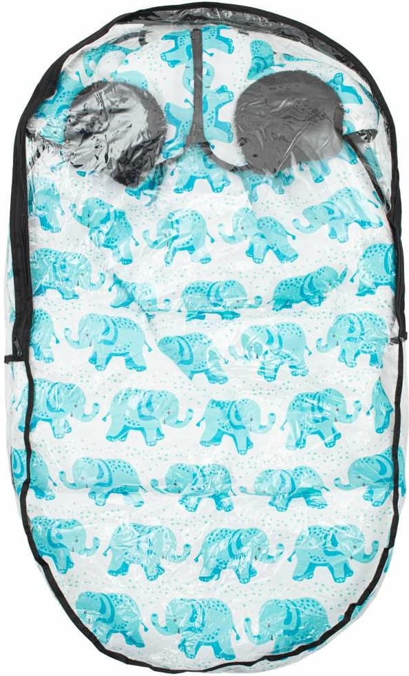 Thes gjumi për bebe, New Baby, Elephants Luxury, fleece, 112x54 cm, me vrima për rripa 5-pikësh, mbyllje me zinxhir, turkeze