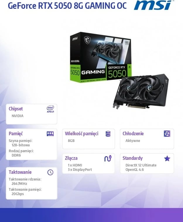 Kartë grafike MSI GeForce RTX 5050 8G GAMING OC 8GB GDDR6 128-bit PCIe 5.0 3xDP/HDMI