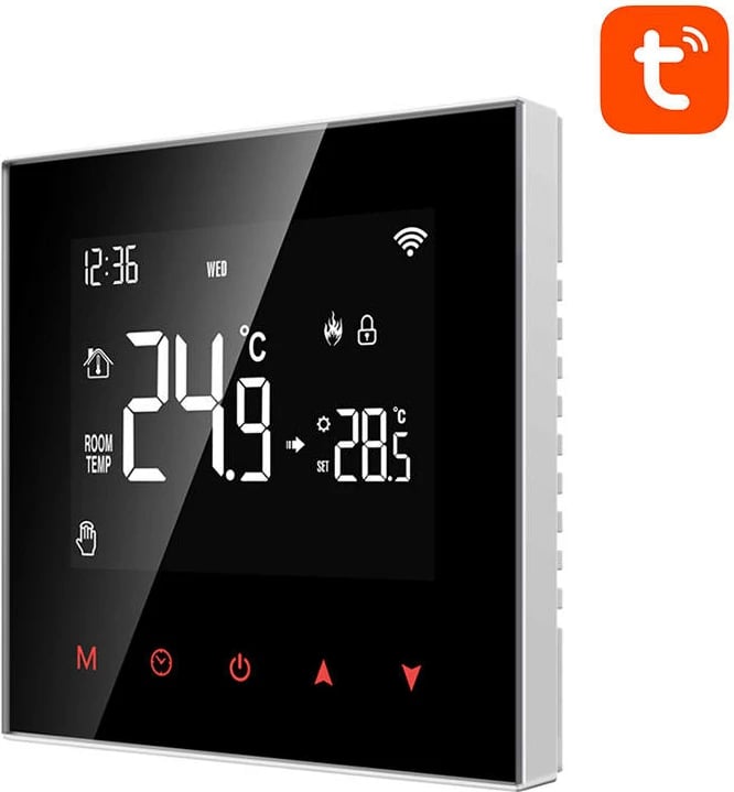 Termostat smart për bojler DHW, Avatto ZWT100 3A, ZigBee 3.0, me TUYA/Smart Life, AC 95-220V, i zi