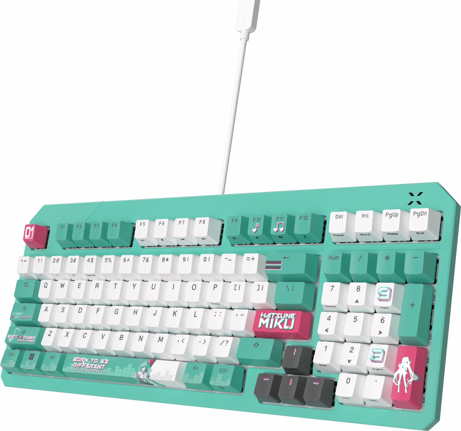 Tastierë gaming ASUS TUF Gaming K3 Gen II Hatsune Miku Edition, RGB, opto-mekanike, mint/white
