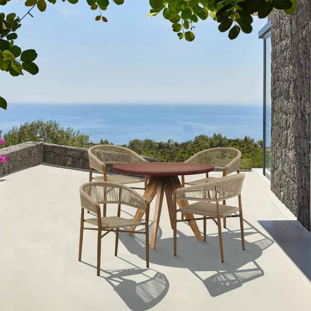 Tavolinë Pompei, ngjyrë e kuqe ndryshku, 120x120x74.5