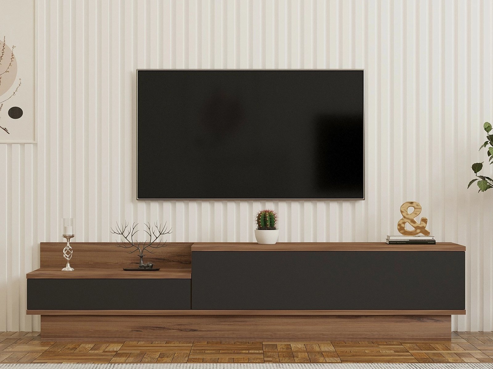 Komodë TV Hanah Home, Asır, ngjyrë pishë Atlantike dhe antracit