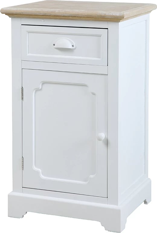 Komodinë Kimolos, 1 derë, 1 sirtar, e bardhë-natyrale, 43x35x71