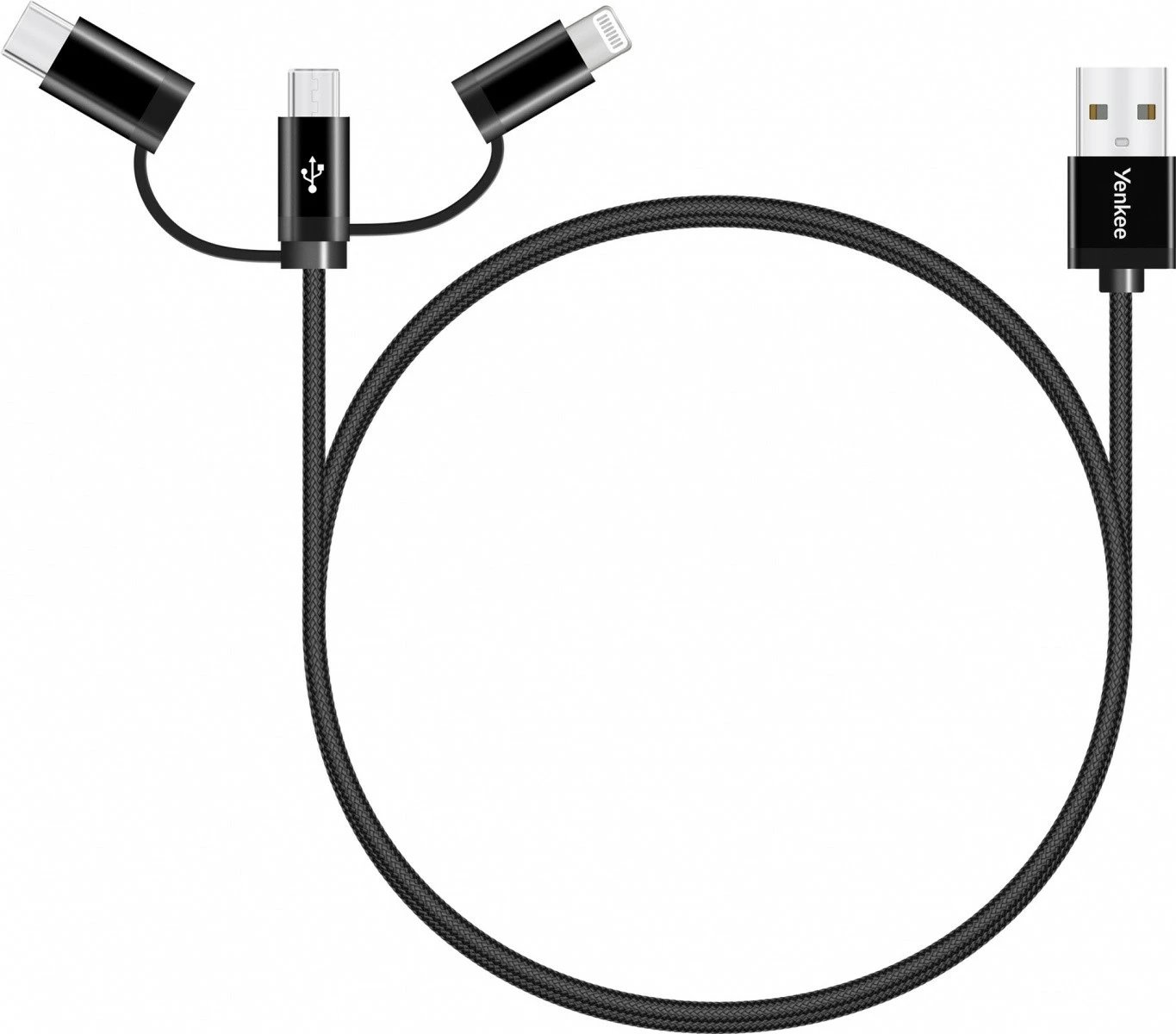 Kabllo universale YENKEE YCU 400BK, 1m, USB A në USB C/Micro USB/Lightning, e zezë Kabllo universale YENKEE YCU 400BK, 1m, USB A në USB C/Micro USB/Lightning, e zezë