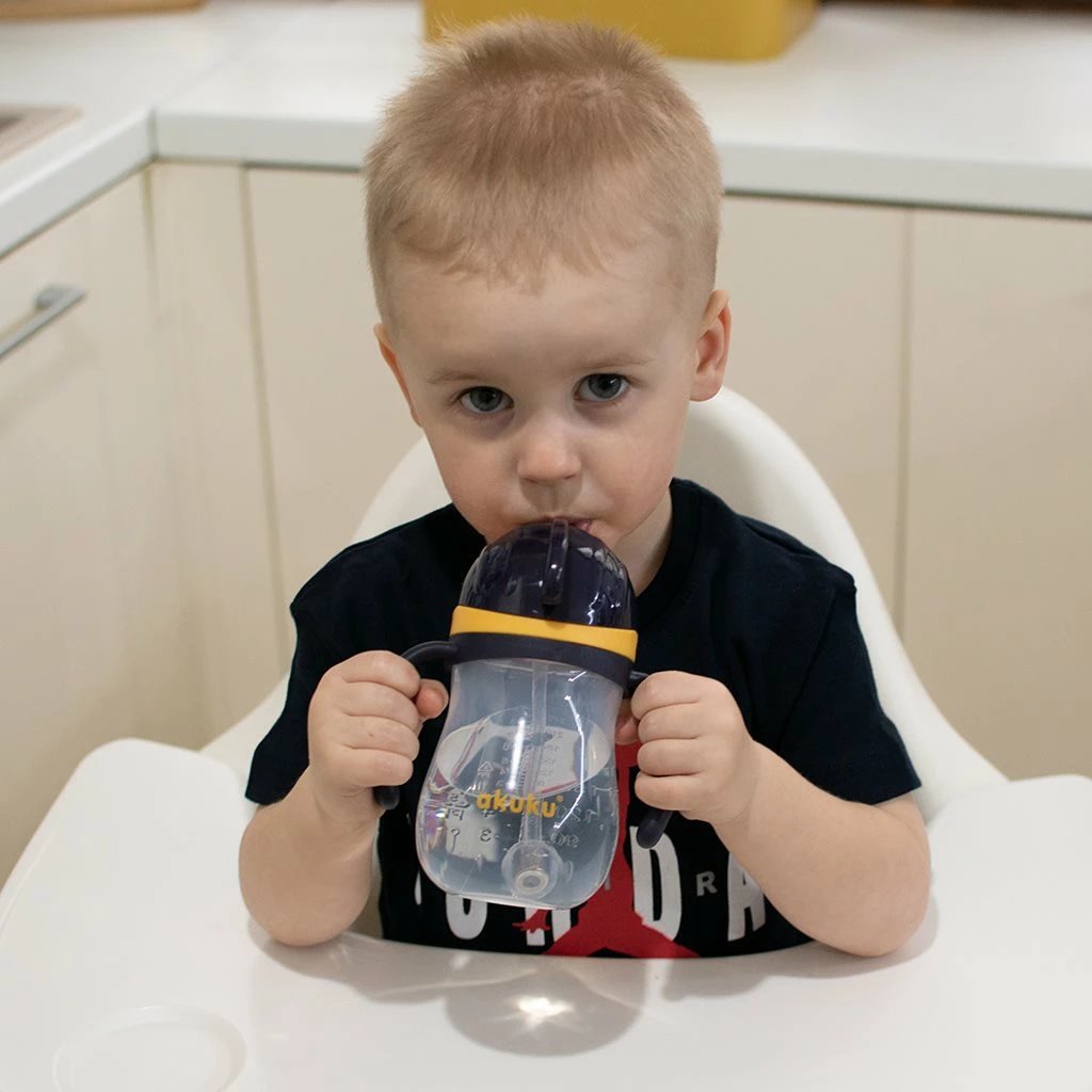 Shishe me pipë silikoni me peshë, Akuku, 280 ml, e verdhë