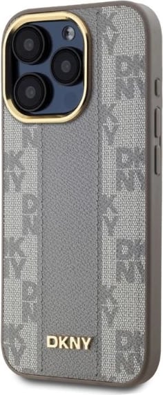 Mbështjellës DKNY Leather Checkered Mono Pattern MagSafe për iPhone 15 Pro Max, Bezhe
