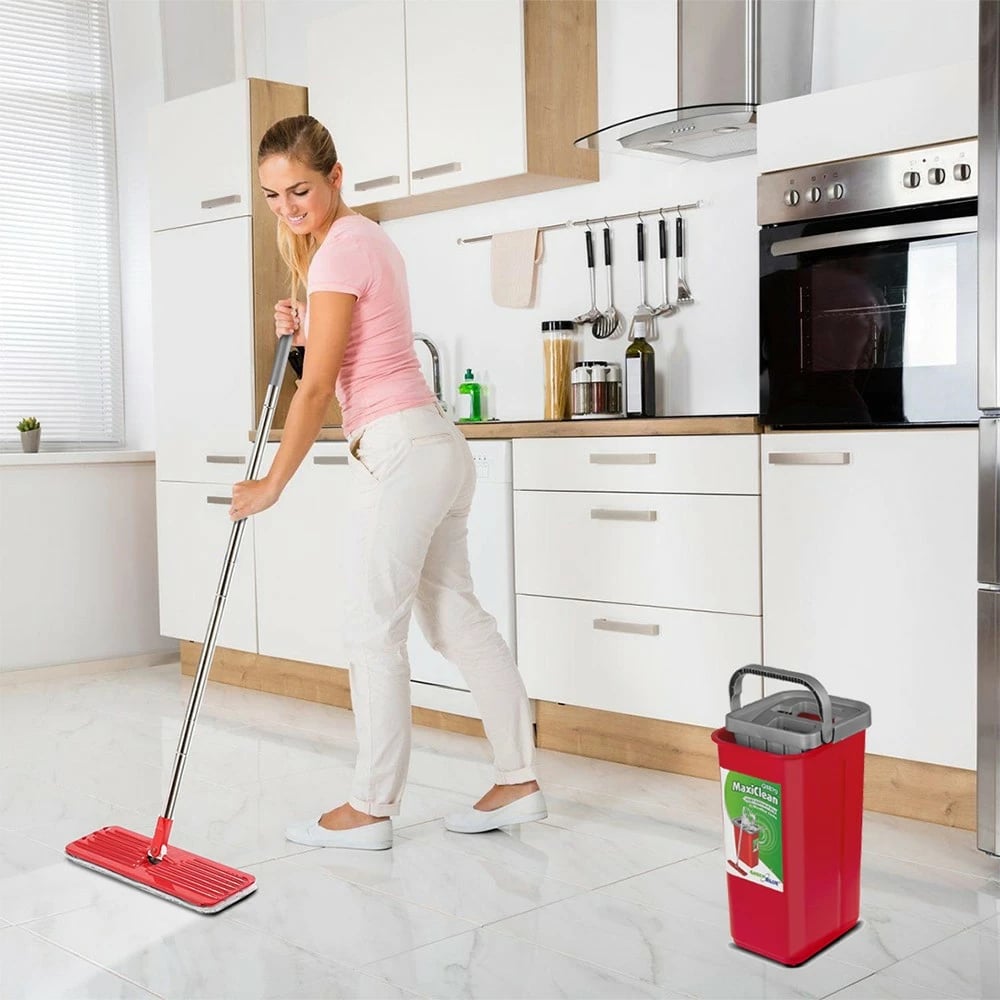 Set pastrimi GreenBlue MaxiClean GB870 me mop të sheshtë, kovë dhe 2 shtresa mikrofibre, Kuqe