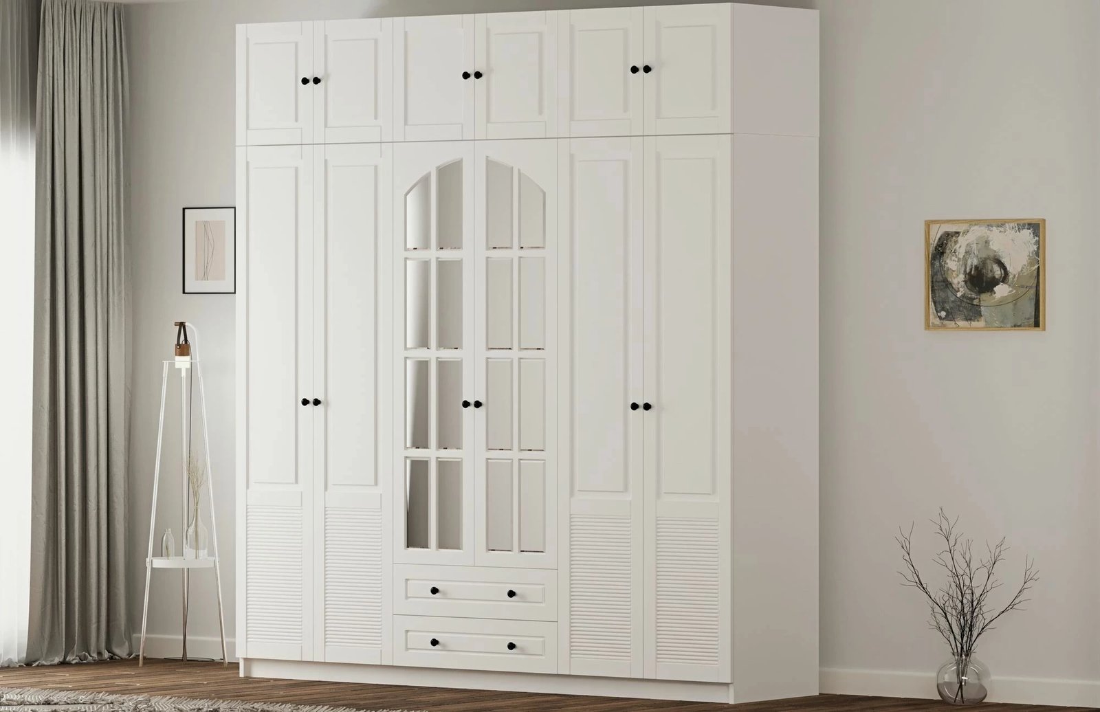 Dollap rrobash Skye Decor, ngjyrë e bardhë mat, RB-185-19, 210x210x52cm