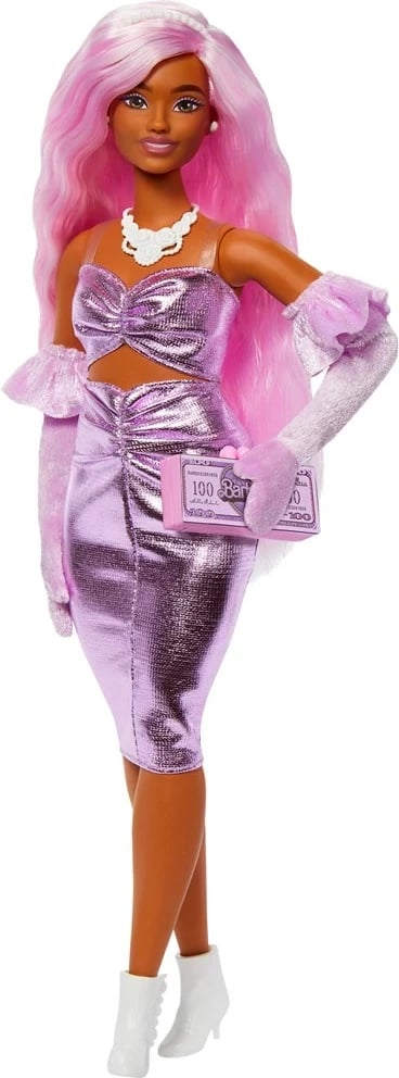 Kukull mode Barbie Deluxe Style #1, MATTEL, fustan rozë me shkëlqim, flokë rozë, me aksesorë