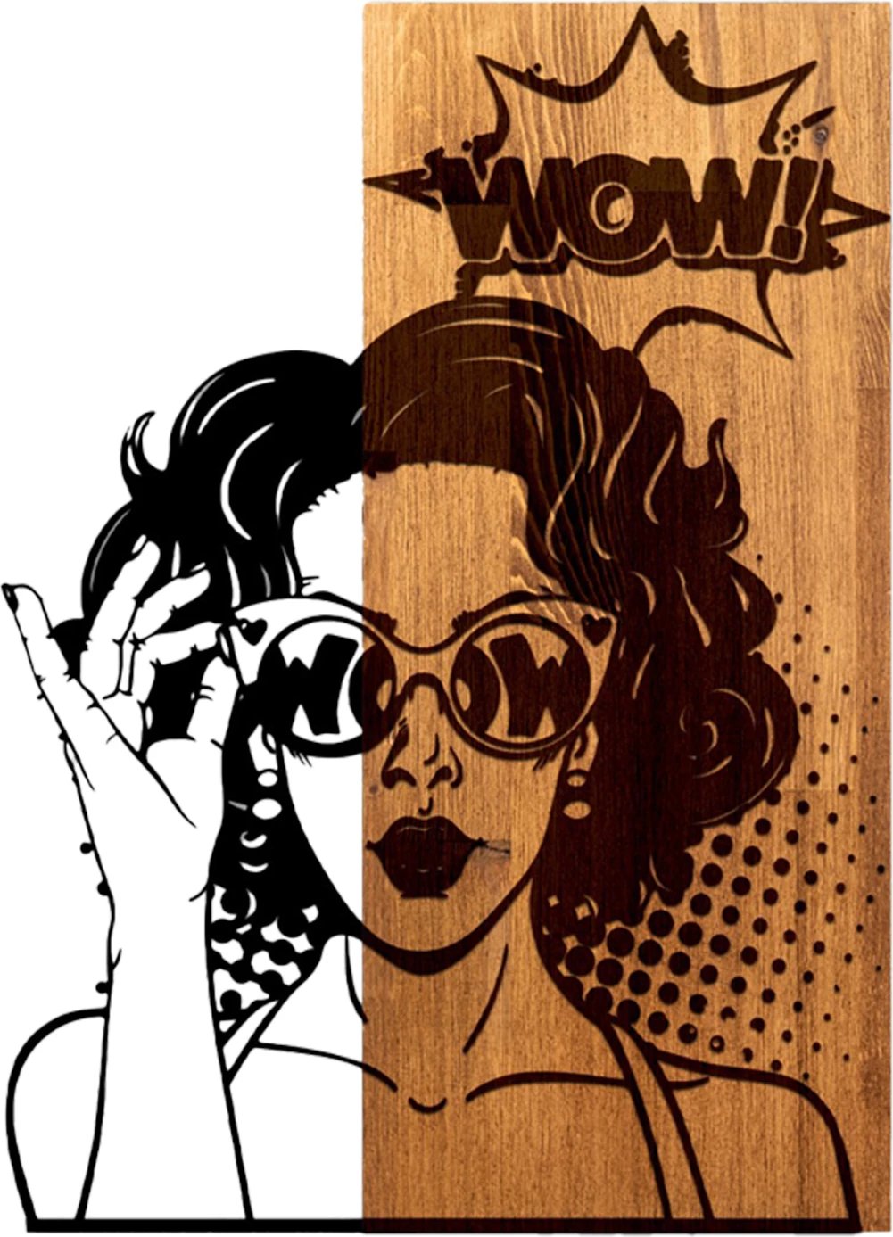 Dekor muri figurë gruaje, metal i zi, dru natyral, FH4758, 42x3x58cm