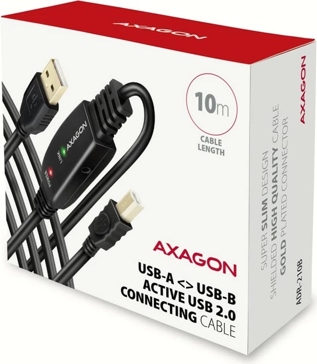 Kabllo aktive AXAGON ADR-210B, USB 2.0 A-M në B-M, 10m, e zezë