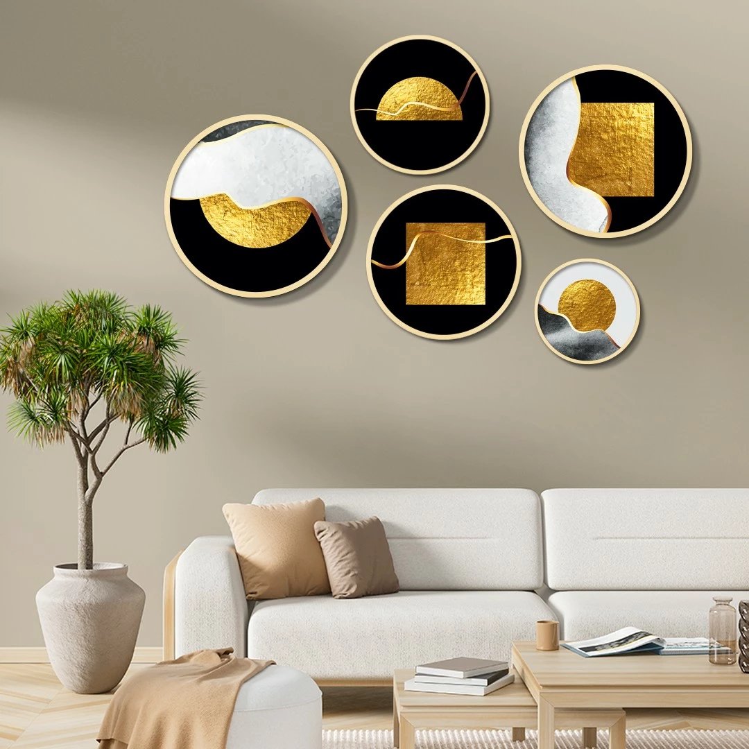 Set pikturash dekorative me kornizë MDF (5 copë), Wallity, Yats-09