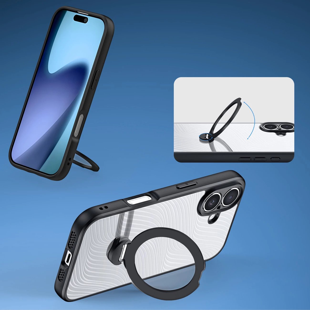 Mbështjellës Dux Ducis Aimo Mag për iPhone 17, me unazë magnetike dhe mbajtëse, i zi