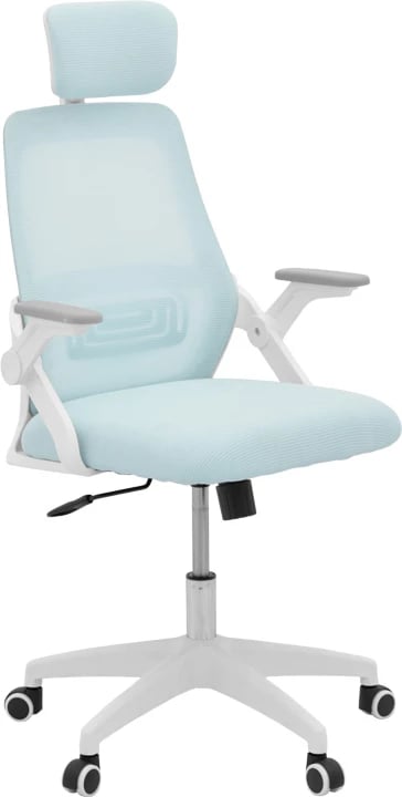 Karrige zyre Peja, material rrjetë, ngjyrë kaltër e çelët, kornizë e bardhë, 58x60x107-117cm