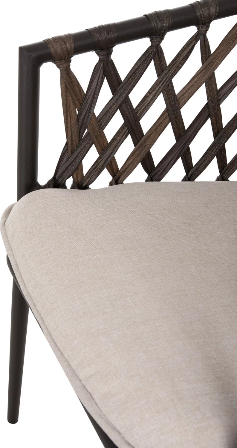 Karrige alumini BOLLY FH6080, kornizë kafe-sintetik ratan, jastëkë kafe-bezhë, 58.5x67x86H cm, set prej 4 copë