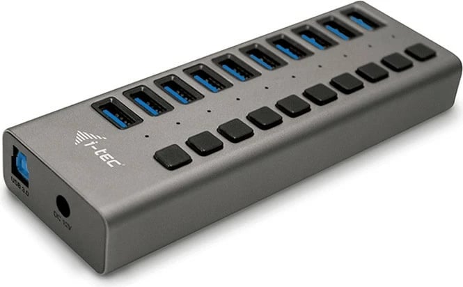 USB HUB I-Tec 10 porta, 48W, USB 3.0, gri