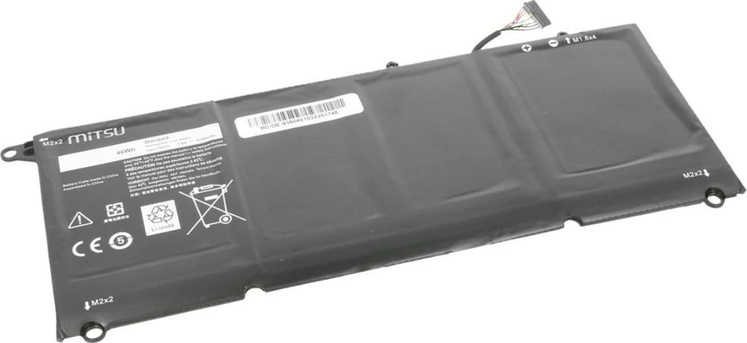 Bateri laptop Mitsu BC/DE-9360 për Dell XPS 13 9360, 6100 mAh, 7.6V, 4 qeliza, e zezë