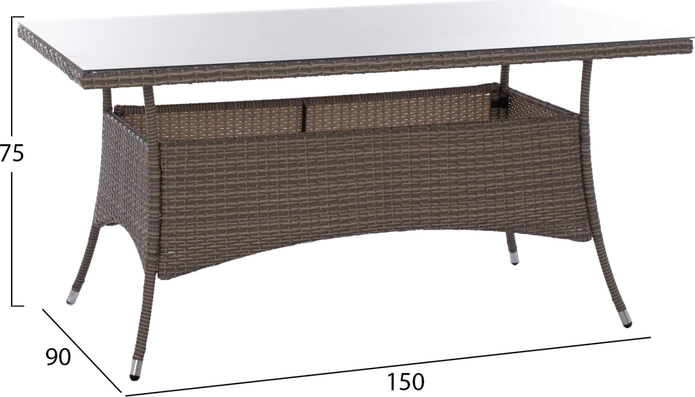 Tavolinë metalike Minsk rattan gri FH5507.01 150x90x75 cm