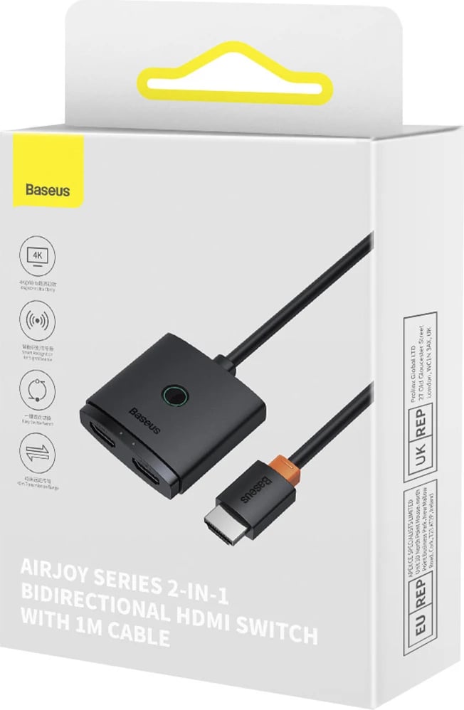 Adapter HDMI 2-në-1 Baseus AirJoy, 4K 60Hz, me kabllo 1m, i zi