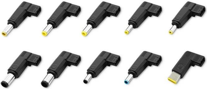 Adapter universal energjie Qoltec 52414, 65W, 10 konektorë, i zi