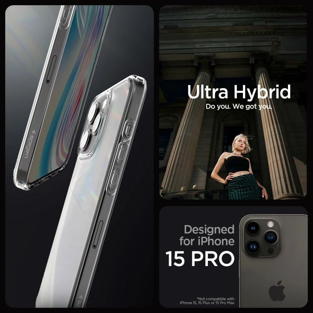 Mbështjellës Spigen Ultra Hybrid për iPhone 15 Pro Max, frost clear