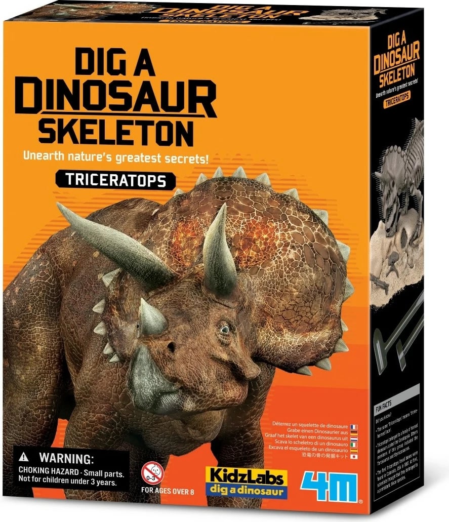 Set shkencor 4m KidzLabs Dig a Dinosaur Skeleton Triceratops, për fëmijë, 20 cm