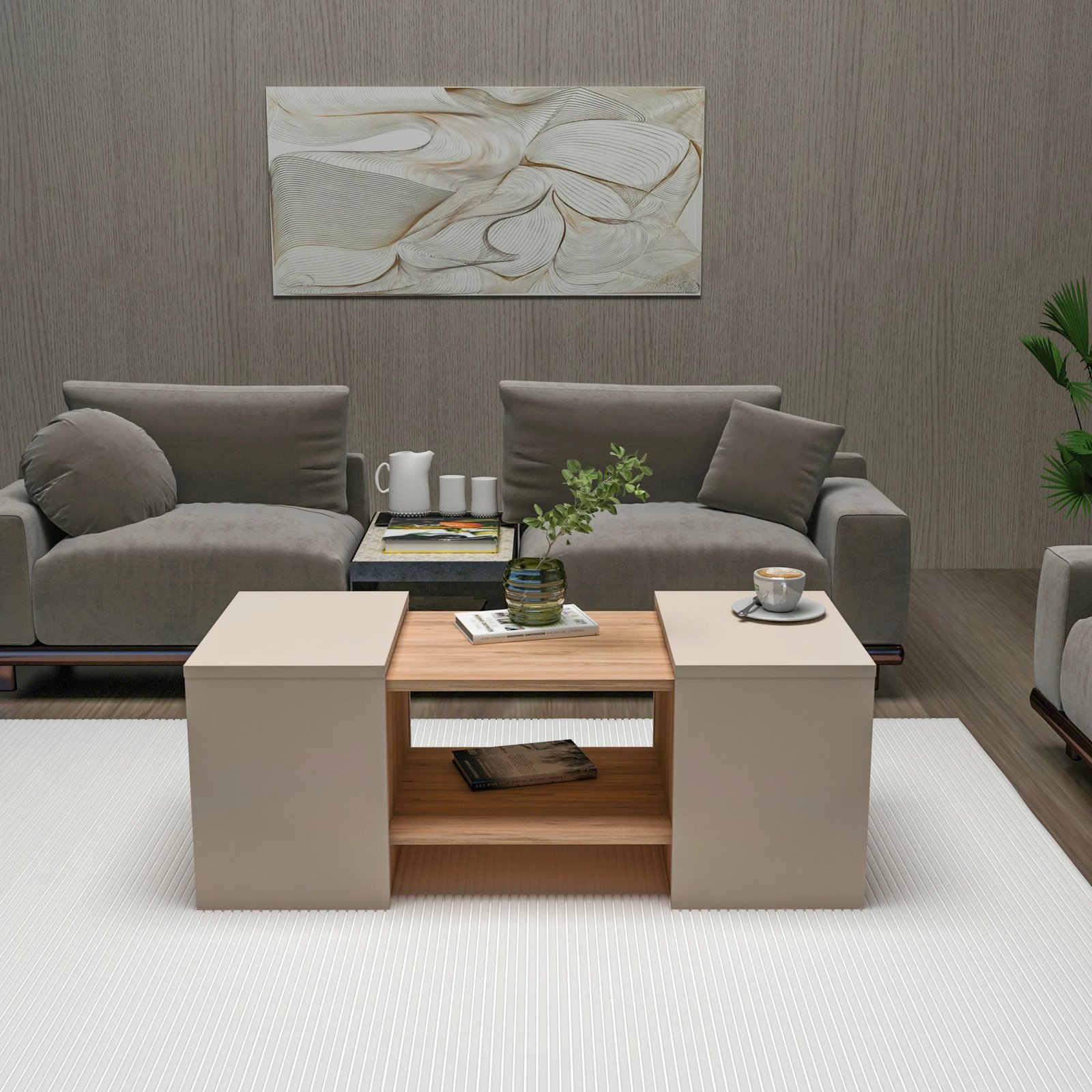 Set tavoline për kafe Hanah Home, Sartos, ngjyrë pishë Atlantike, bezhë