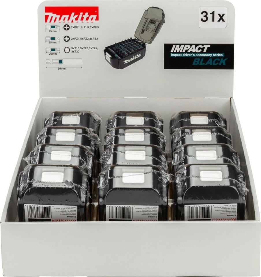 Set bitash Makita Impact Black 31 copë, 12 kuti ekspozuese