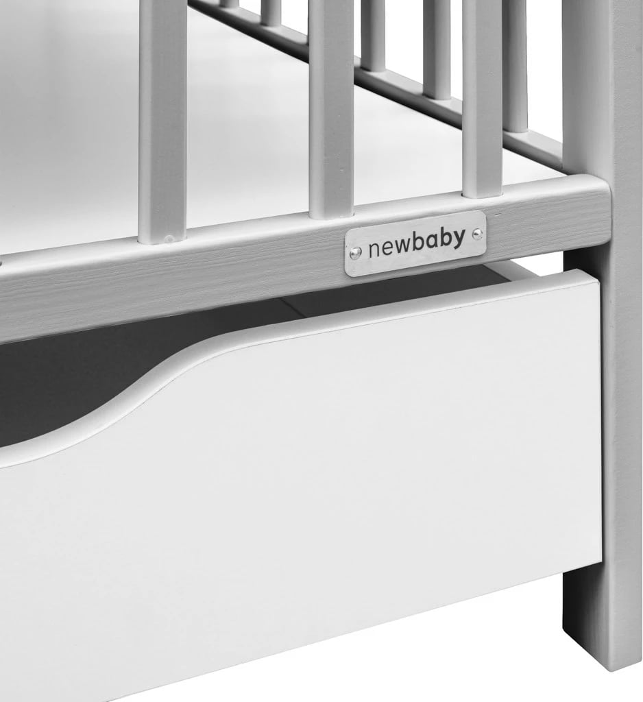 Krevat bebe me sirtar, New Baby LILLY, 120x60 cm, dru pishe, 3 nivele baze, gri