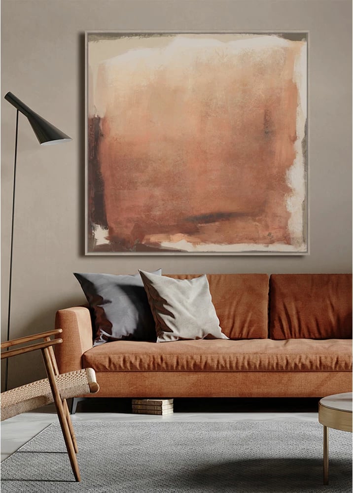 Pikturë dekorative WARM ROOT me kornizë, 100x100x4cm, kanavacë, terrakotë, bezhë, kafe, dru natyral