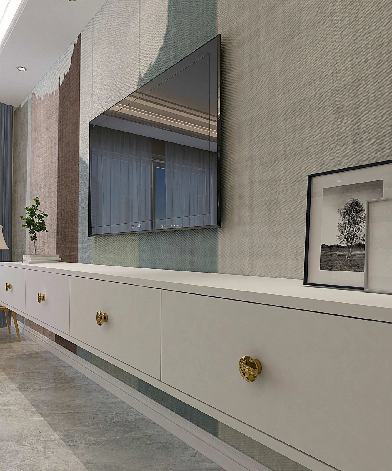 Komodë TV Zuzu Double, e bardhë, Skye Decor