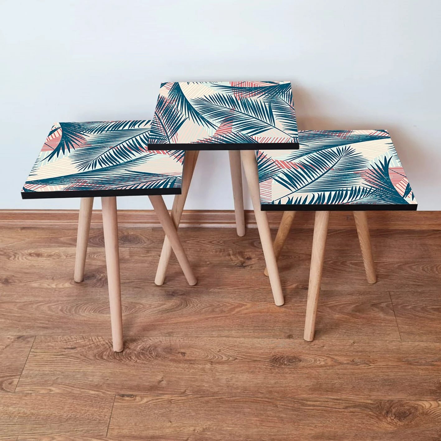 Set tavolinash ndihmëse, 3 copë, Skye Decor, 3Shp208, ngjyrë blu e errët, salmon, krem