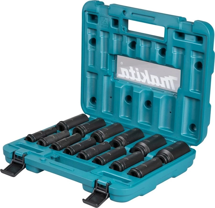 Set çelësa goditës Makita E-16586, 1/2", 12 copë, zi