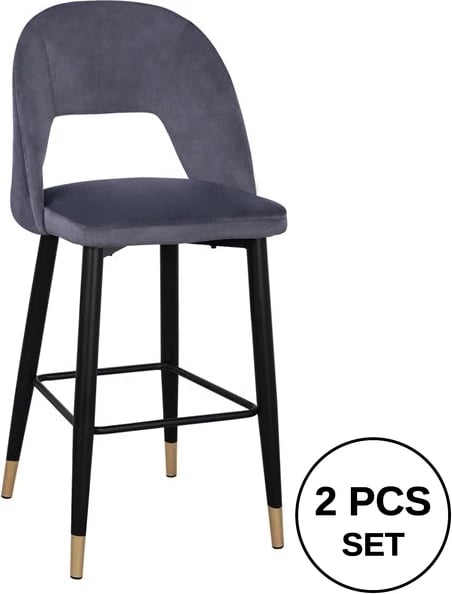 Karrige për bar Harper FH8526.01, kadife gri me kornizë metalike, 50Χ51Χ111cm, set prej 2 copë